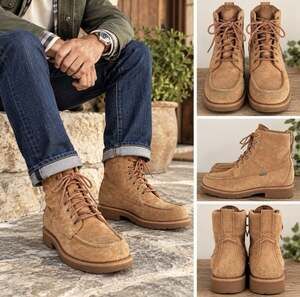 Tecovas The Rugged Moc Boots Mens 8.5 EE Wide Natural Roughout Leather Lace Up